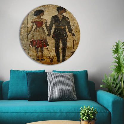 Verstrengelde Liefde met Hart en Hond aluminium muurcirkel