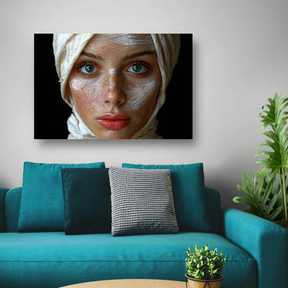 Gouden accenten op gemaskerd gezicht canvas met baklijst