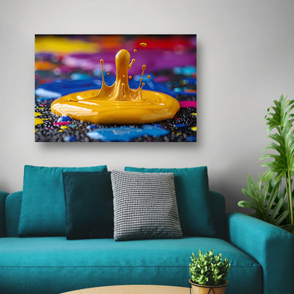 Abstract Verfexplosie op Gekleurde Achtergrond canvas met baklijst