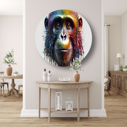 Kleurrijk Portret van een Aap met Verf aluminium muurcirkel