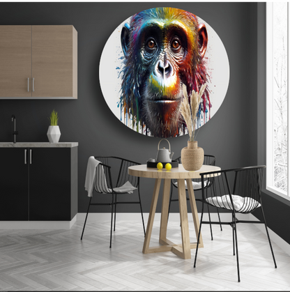 Kleurrijk Portret van een Aap met Verf aluminium muurcirkel