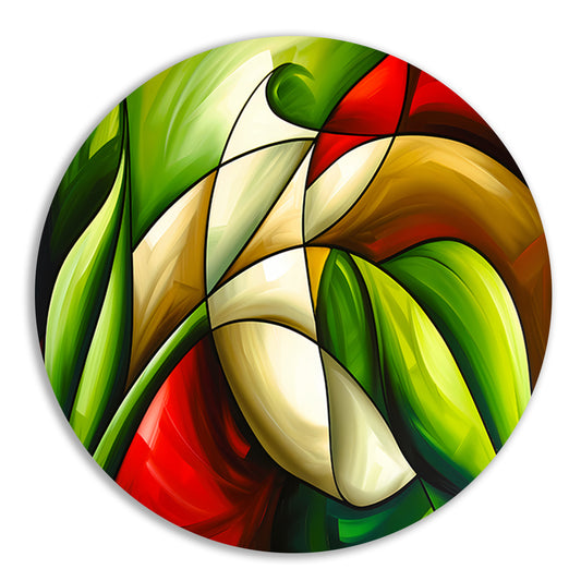 Abstracte kleurrijke roos en bladeren schilderij aluminium muurcirkel