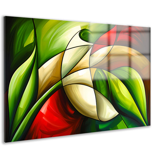 Abstracte kleurrijke roos en bladeren schilderij acrylglas