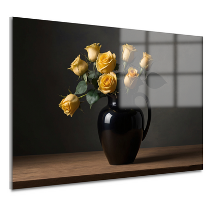 Zwart vaas met gele rozen stilleven acrylglas