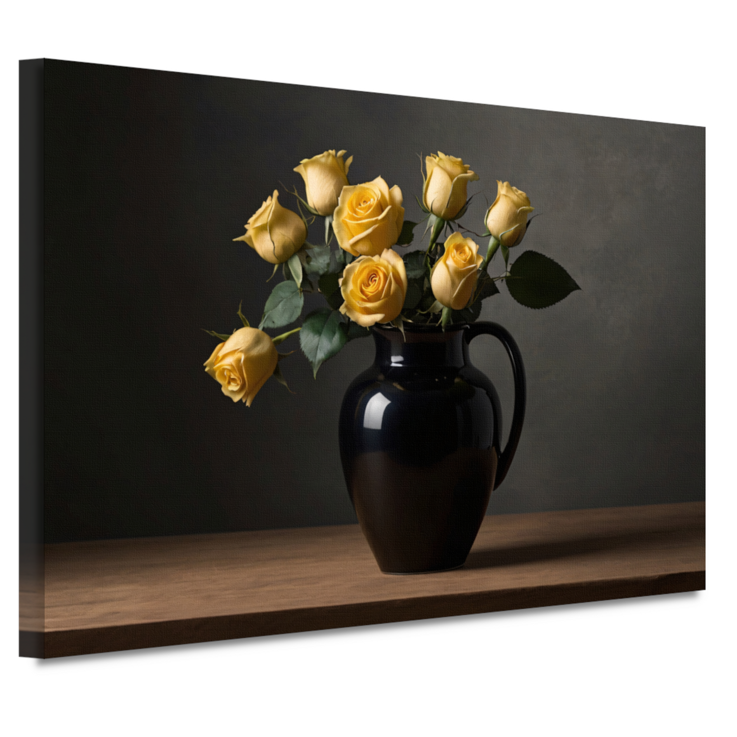 Zwart vaas met gele rozen stilleven canvas