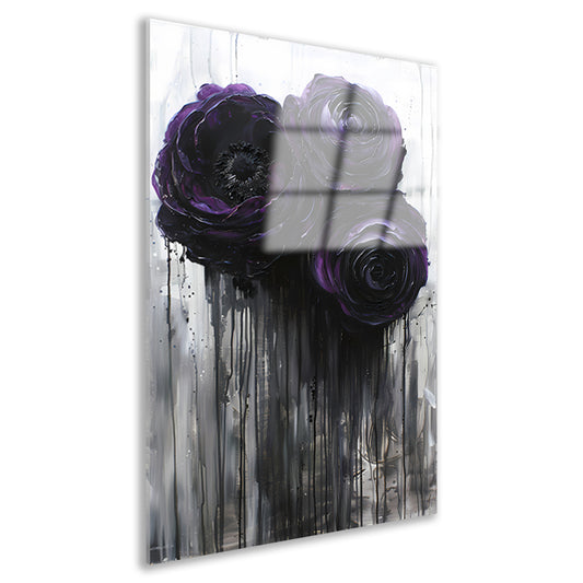 Grote Abstracte Bloemen in Zwart en Paars acrylglas