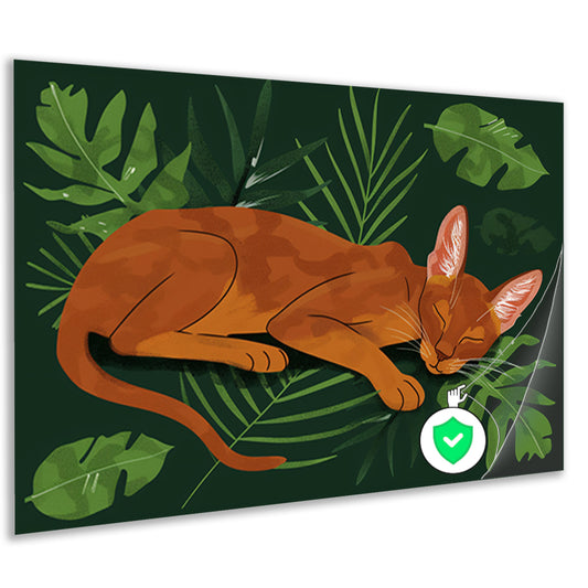 Slapende kat tussen tropische bladeren schilderij poster