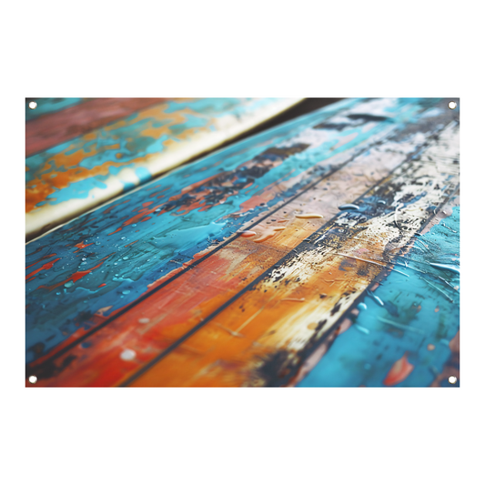 Abstracte surfplank met waterdruppels tuinposter
