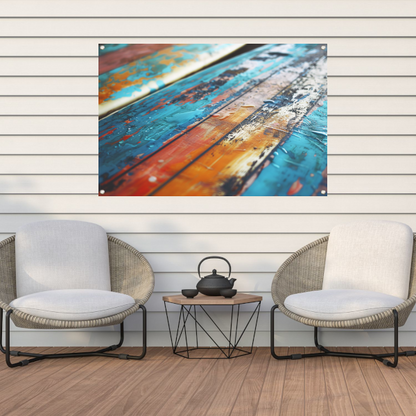 Abstracte surfplank met waterdruppels tuinposter