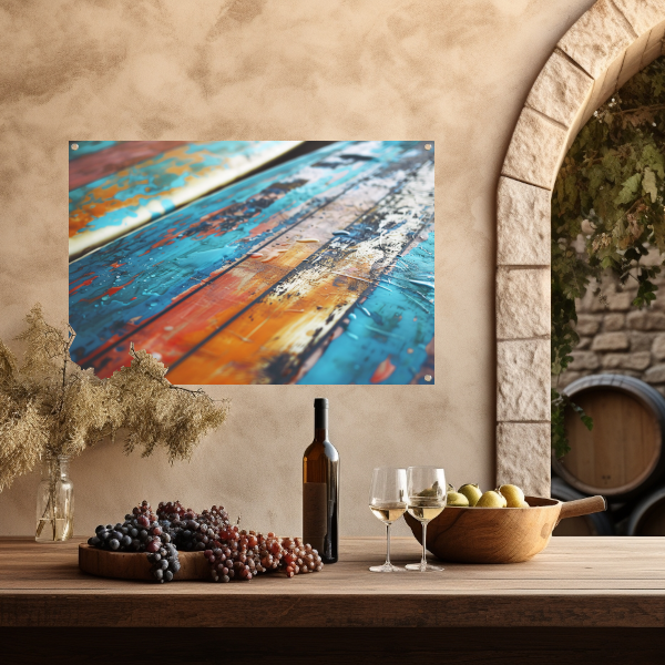 Abstracte surfplank met waterdruppels tuinposter