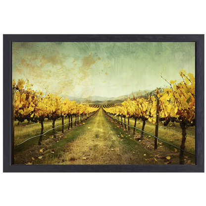 Sepia herfstwijngaard met heuvels op de achtergrond canvas met baklijst