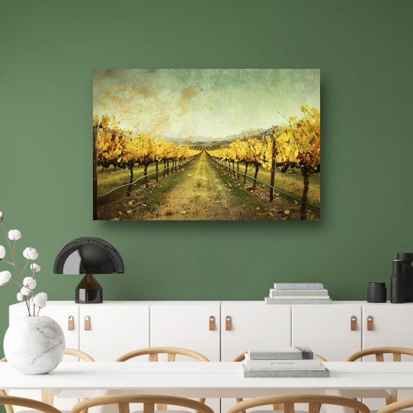 Sepia herfstwijngaard met heuvels op de achtergrond canvas met baklijst