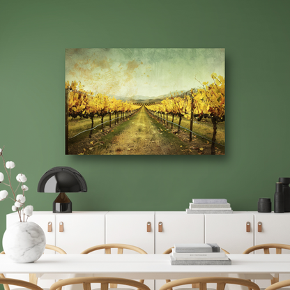 Sepia herfstwijngaard met heuvels op de achtergrond canvas met baklijst