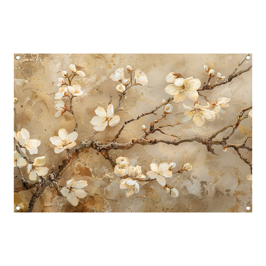 Klassieke Bloesem op Textuurrijke Sepia Achtergrond tuinposter