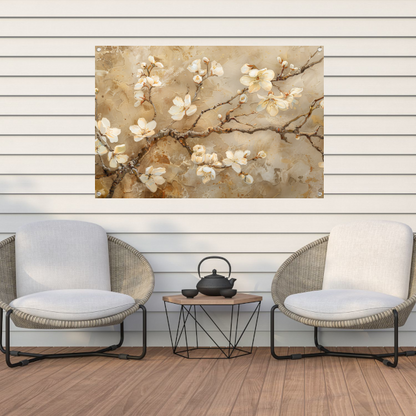Klassieke Bloesem op Textuurrijke Sepia Achtergrond tuinposter
