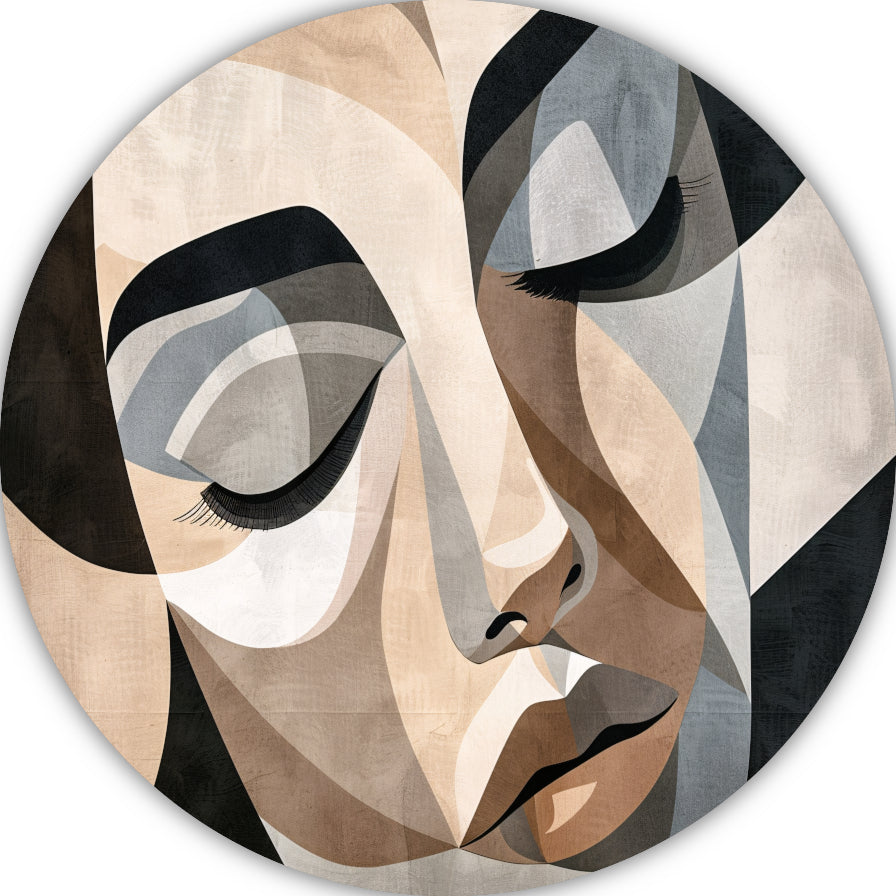 Geometrisch Abstract Gezicht in Sepia forex muurcirkel