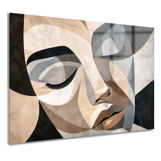 Geometrisch Abstract Gezicht in Sepia acrylglas