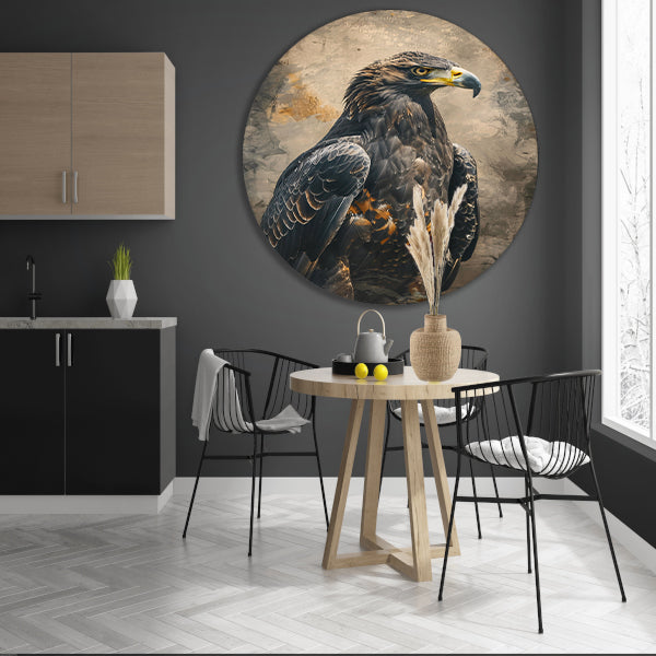 Mysterieuze adelaar met rustieke achtergrond aluminium muurcirkel