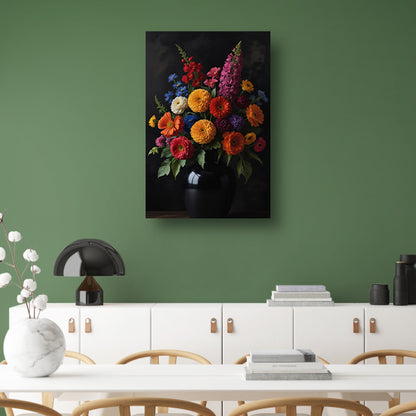 Een symfonie van bloemen in donkere elegantie canvas