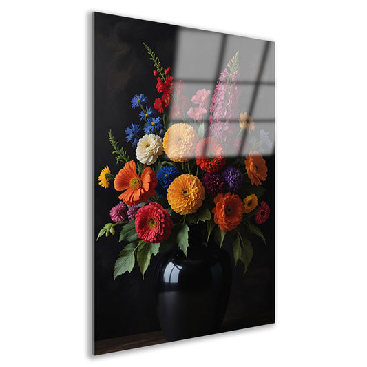 Een symfonie van bloemen in donkere elegantie acrylglas