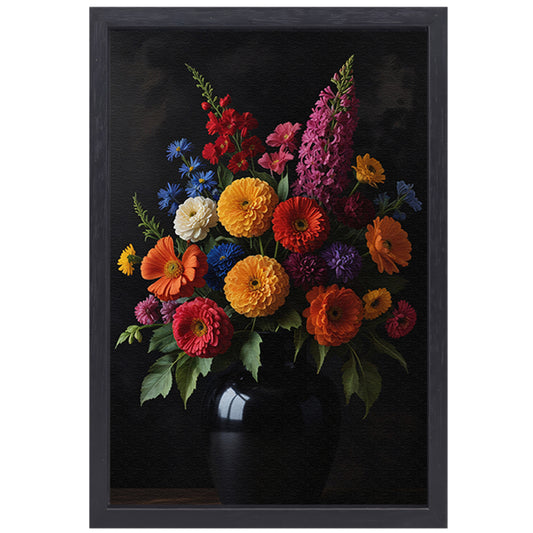 Een symfonie van bloemen in donkere elegantie canvas met baklijst