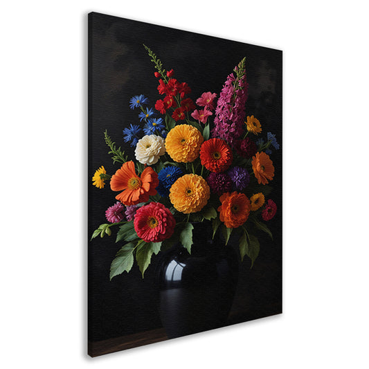Een symfonie van bloemen in donkere elegantie canvas