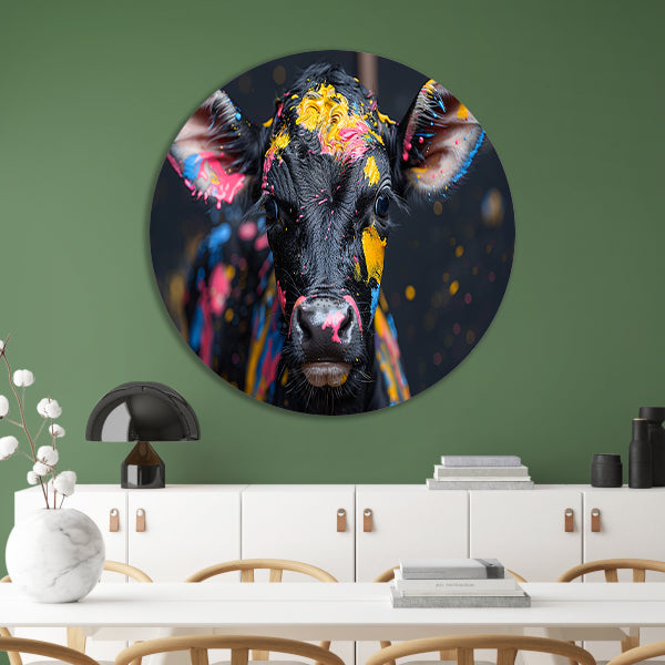 Abstract koe met verfspatten forex muurcirkel