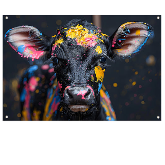Abstract koe met verfspatten tuinposter