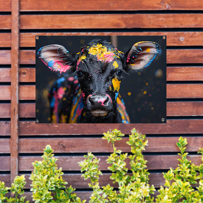 Abstract koe met verfspatten tuinposter