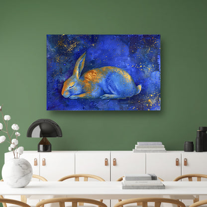 Dromerig konijn onder sterrenhemel schilderij canvas met baklijst