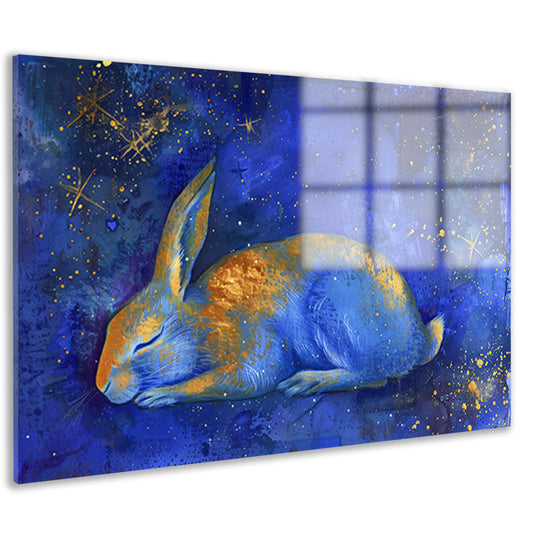 Dromerig konijn onder sterrenhemel schilderij acrylglas