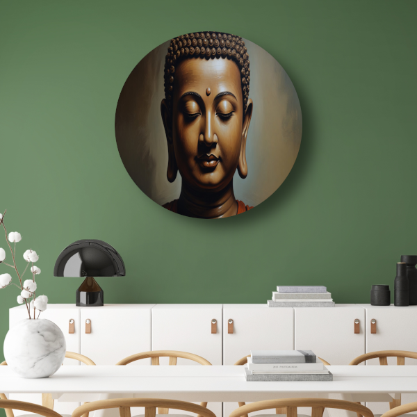 Serene Boeddha in Monochrome Sepia Tinten forex muurcirkel