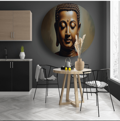 Serene Boeddha in Monochrome Sepia Tinten forex muurcirkel