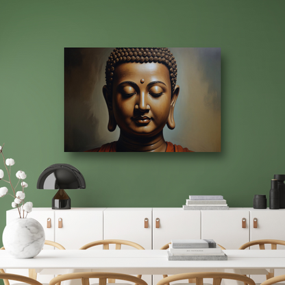 Serene Boeddha in Monochrome Sepia Tinten canvas met baklijst