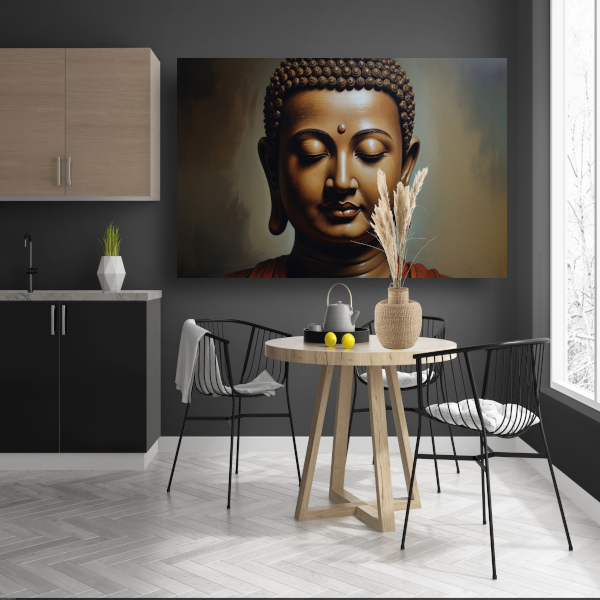 Serene Boeddha in Monochrome Sepia Tinten canvas met baklijst