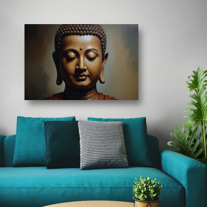 Serene Boeddha in Monochrome Sepia Tinten canvas met baklijst