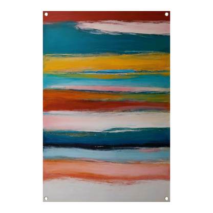 Abstracte horizon in rood, geel en blauw tuinposter