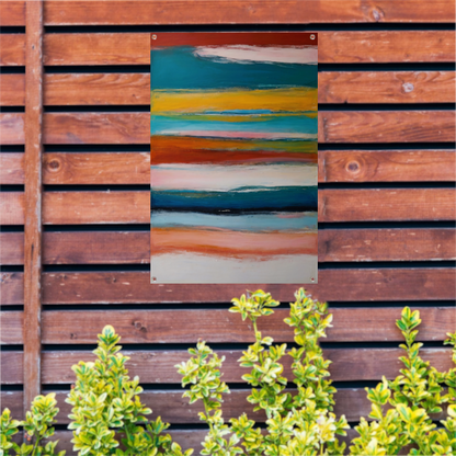 Abstracte horizon in rood, geel en blauw tuinposter
