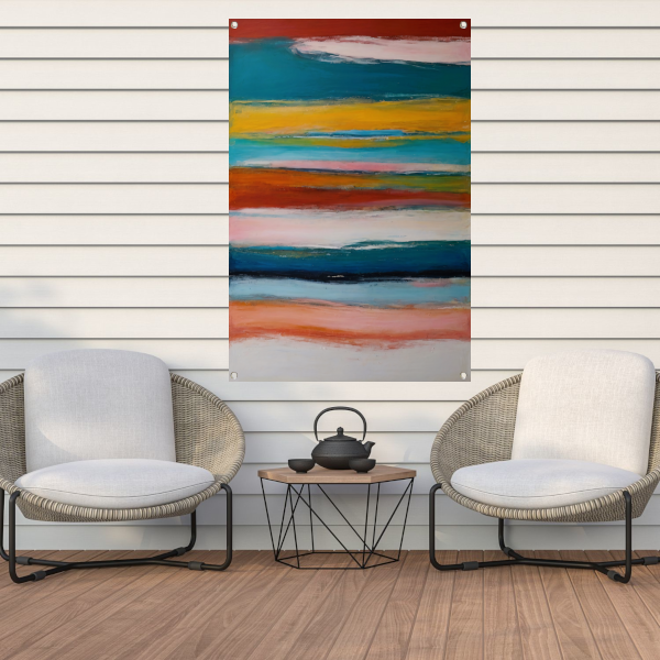 Abstracte horizon in rood, geel en blauw tuinposter