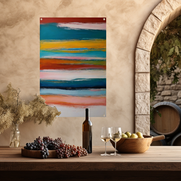 Abstracte horizon in rood, geel en blauw tuinposter