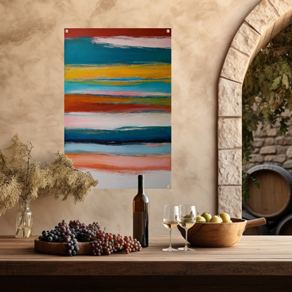 Abstracte horizon in rood, geel en blauw tuinposter