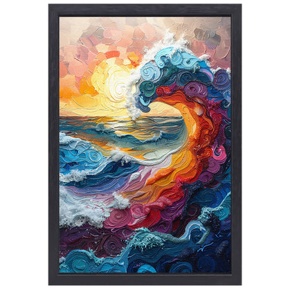Kleurrijk golf bij zonsondergang canvas met baklijst
