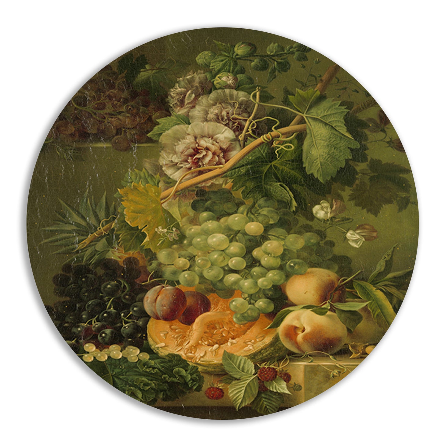 Stilleven van bloemen en vruchten - Albertus Jonas Brandt aluminium muurcirkel