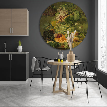Stilleven van bloemen en vruchten - Albertus Jonas Brandt aluminium muurcirkel