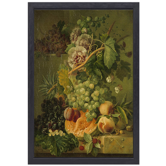 Stilleven van bloemen en vruchten - Albertus Jonas Brandt canvas met baklijst