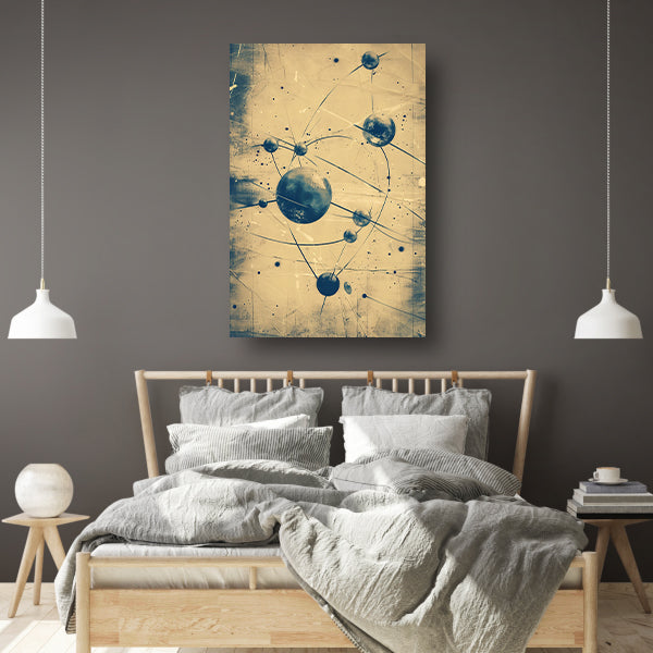 Abstract weergave van een atoom met lijnen canvas met baklijst