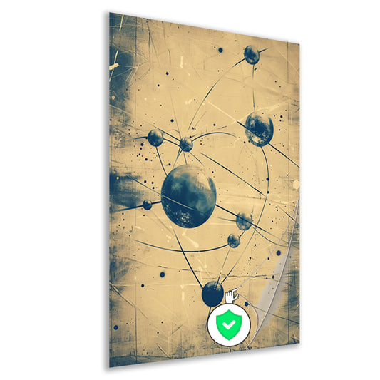 Abstract weergave van een atoom met lijnen poster