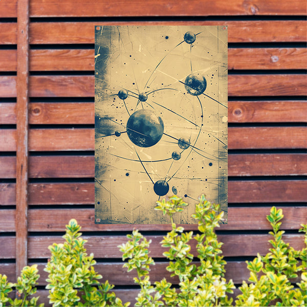 Abstract weergave van een atoom met lijnen tuinposter