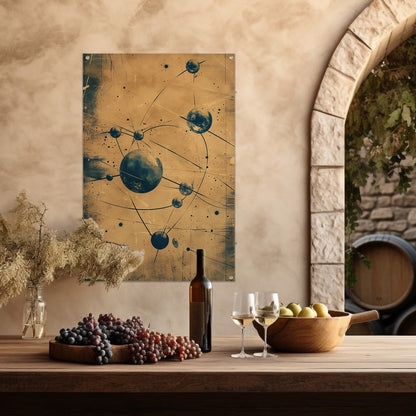 Abstract weergave van een atoom met lijnen tuinposter