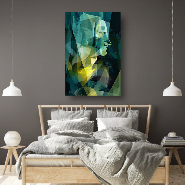 Abstracte digitale kunst van gezicht en vormen poster